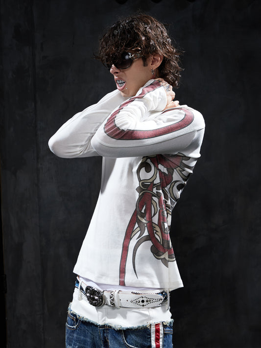 Tribal Snake Graphic Slim-Fit Long-Sleeve Tee