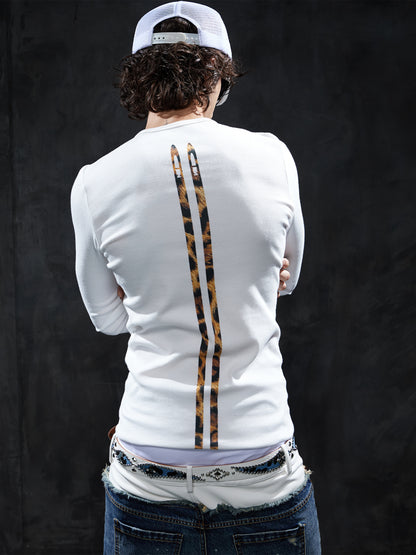 Leopard Stripe Graphic Slim-Fit Long-Sleeve Tee