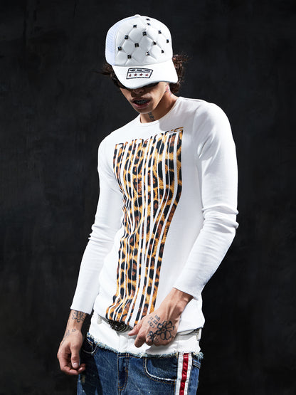 Leopard Stripe Graphic Slim-Fit Long-Sleeve Tee