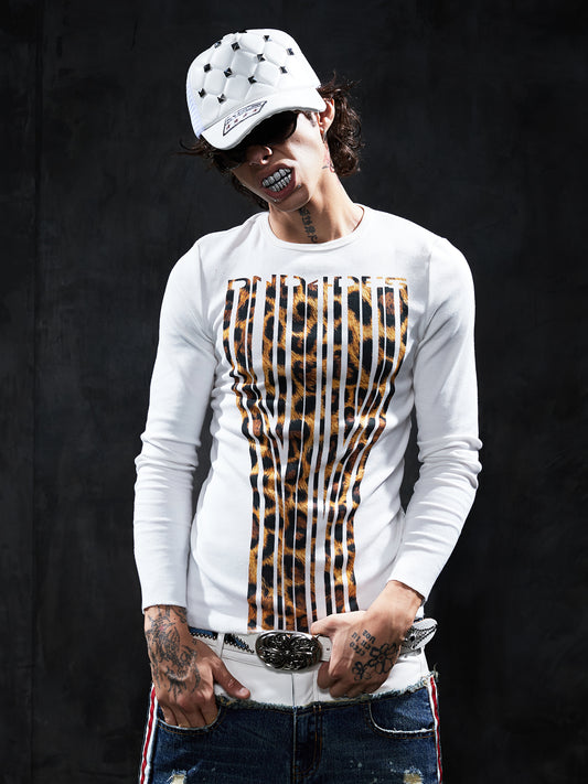 Leopard Stripe Graphic Slim-Fit Long-Sleeve Tee