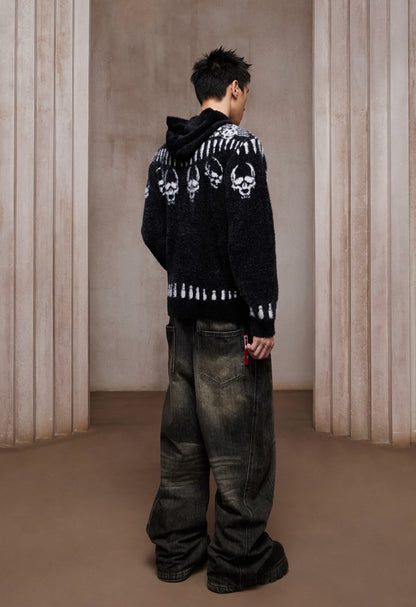 Faux Mink Skull & Bullet Zip-Up Hooded Jacket