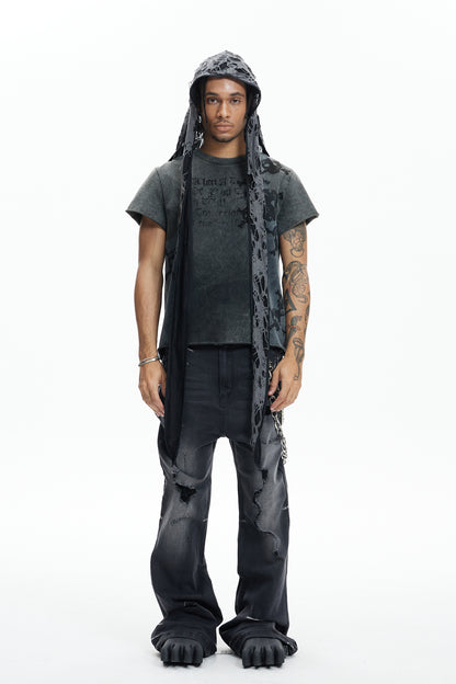 Multi Skulls Distressed Rolled Sleeve Tee