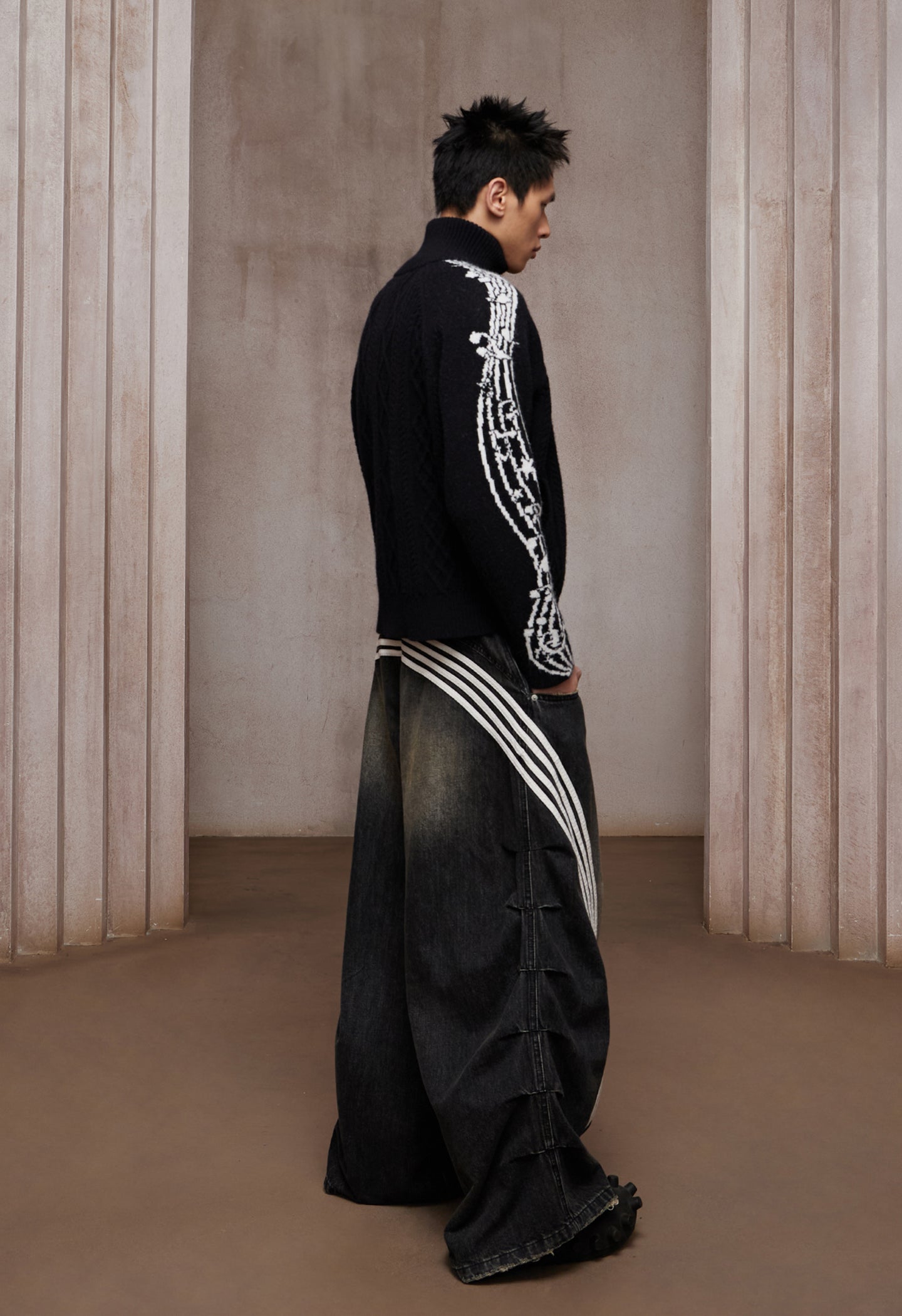 Riff Aran Cable Knit High-Neck Zip-Up Jacket