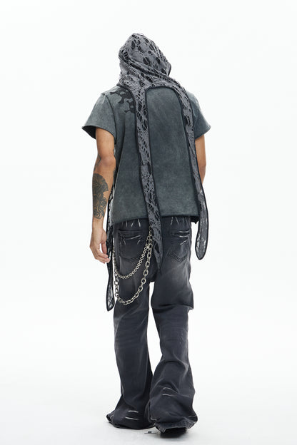 Multi Skulls Distressed Rolled Sleeve Tee