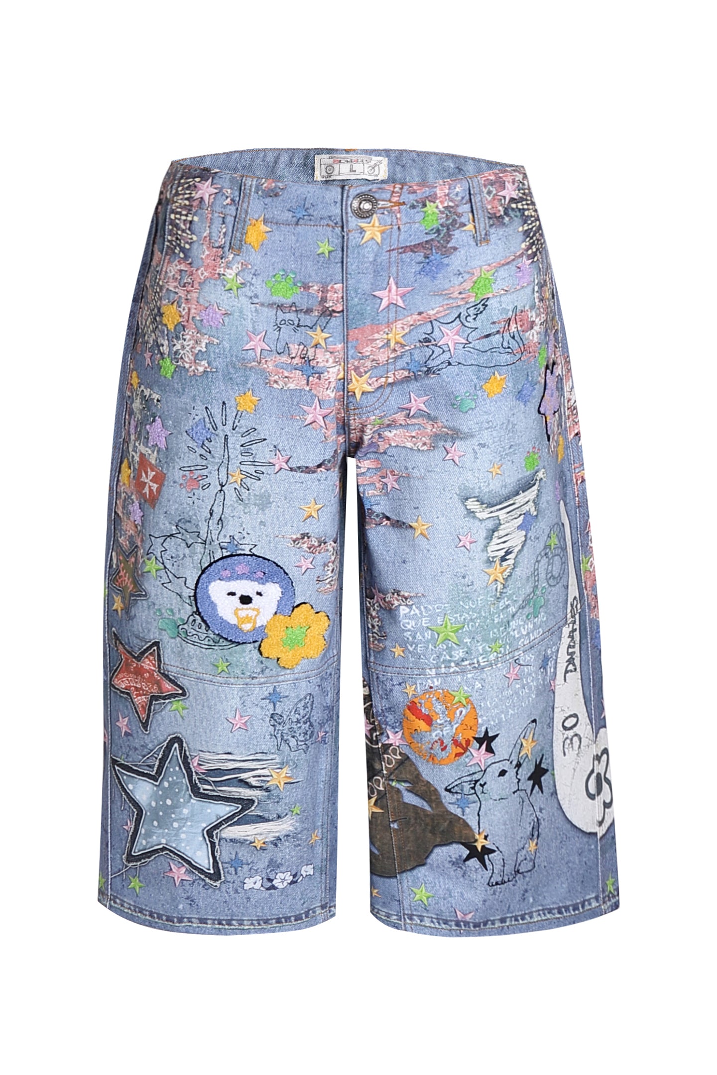 Star Graffiti Flocked Patches Embroidery Cartoon Oversized Pants