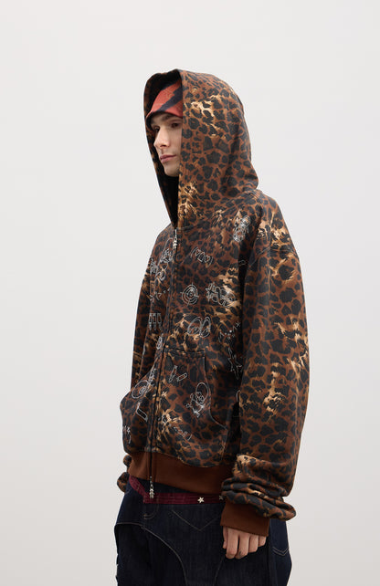 Cartoon rhinestone-studded leopard print sweater