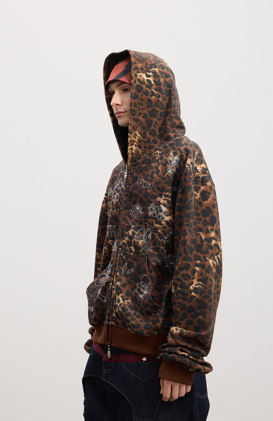 Cartoon rhinestone-studded leopard print sweater