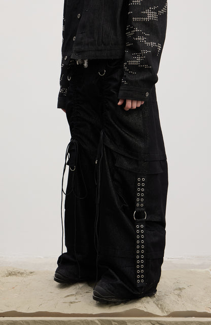 Coated Drawstring Ruched Cargo Pants