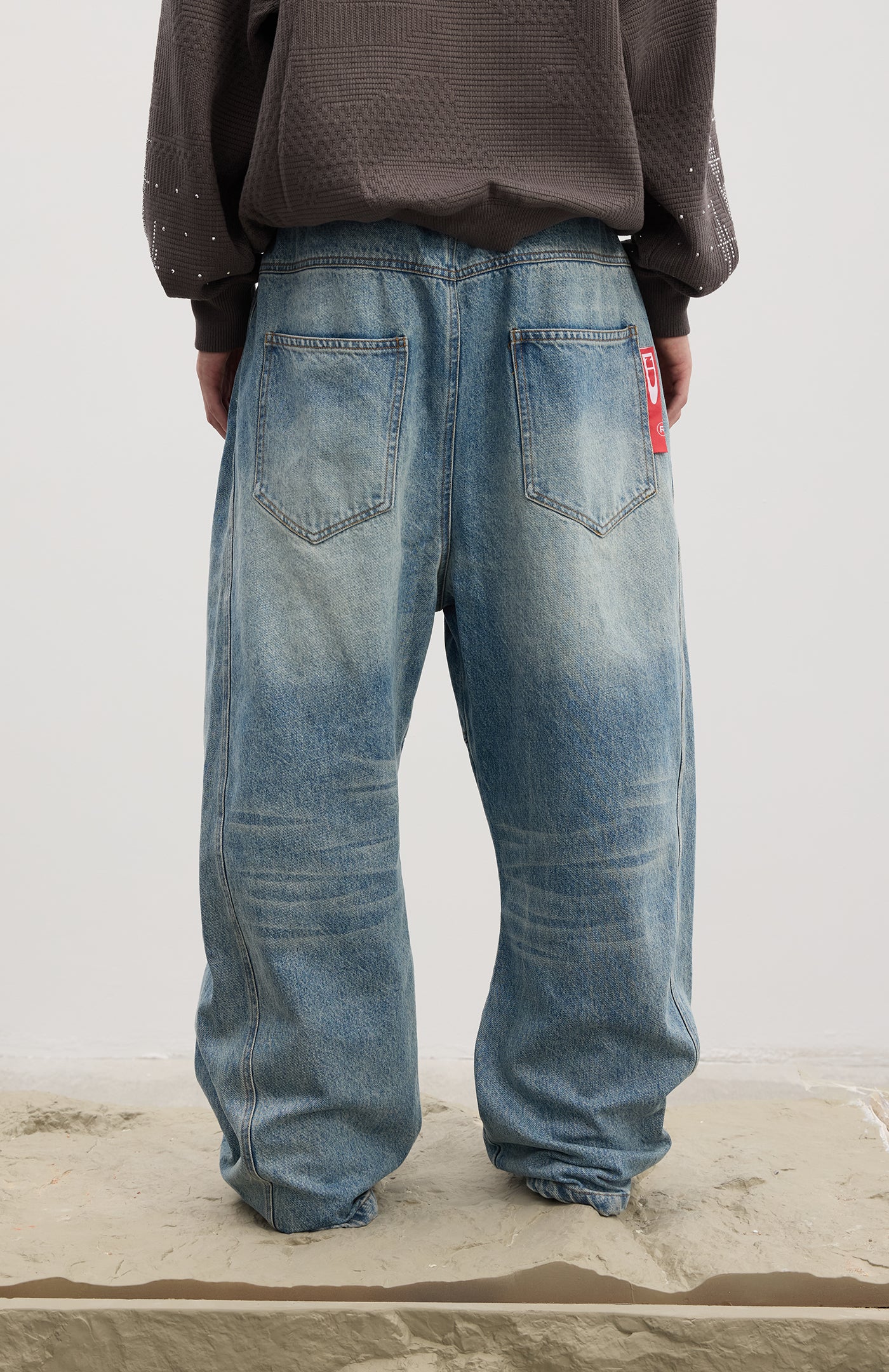 Asymmetrical Long Button Fly Curved-Blade Denim