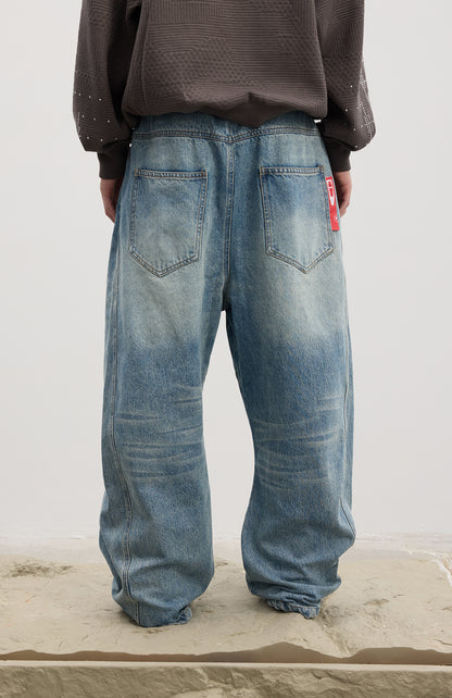 Asymmetrical Long Button Fly Curved-Blade Denim