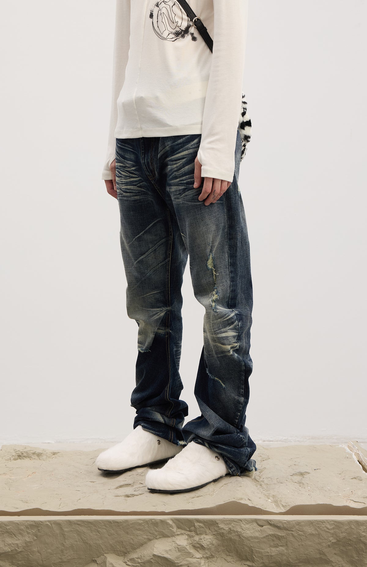 Dirty Fit Whiskered Distressed Washed  Stack Jeans
