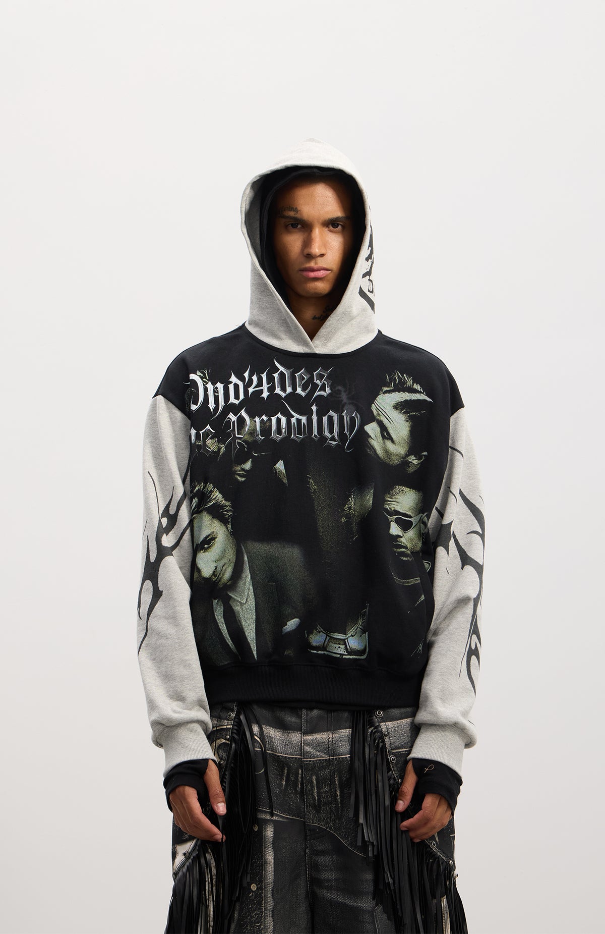 Gothic Rockstar Patchwork Graphic Hoodie