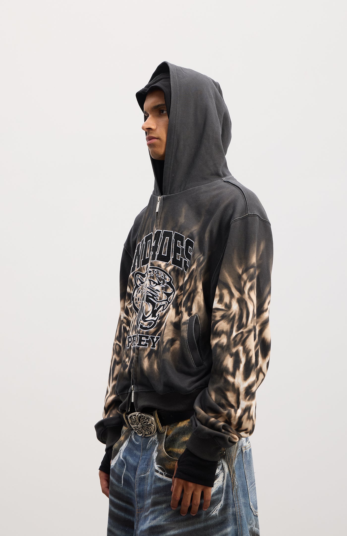 DND4DES “PREY” Leopard Embroidered Dual-Zip Up Hoodie