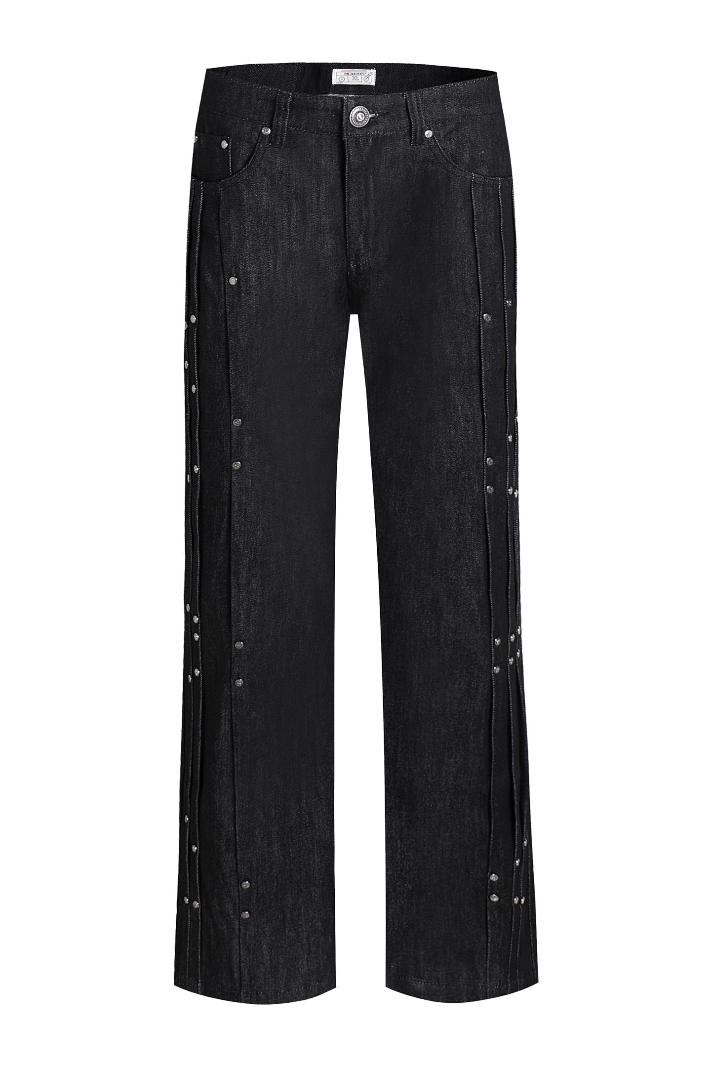 Multi Pleats Asymmetric Riveted Raw Denim Wide-Leg Jeans
