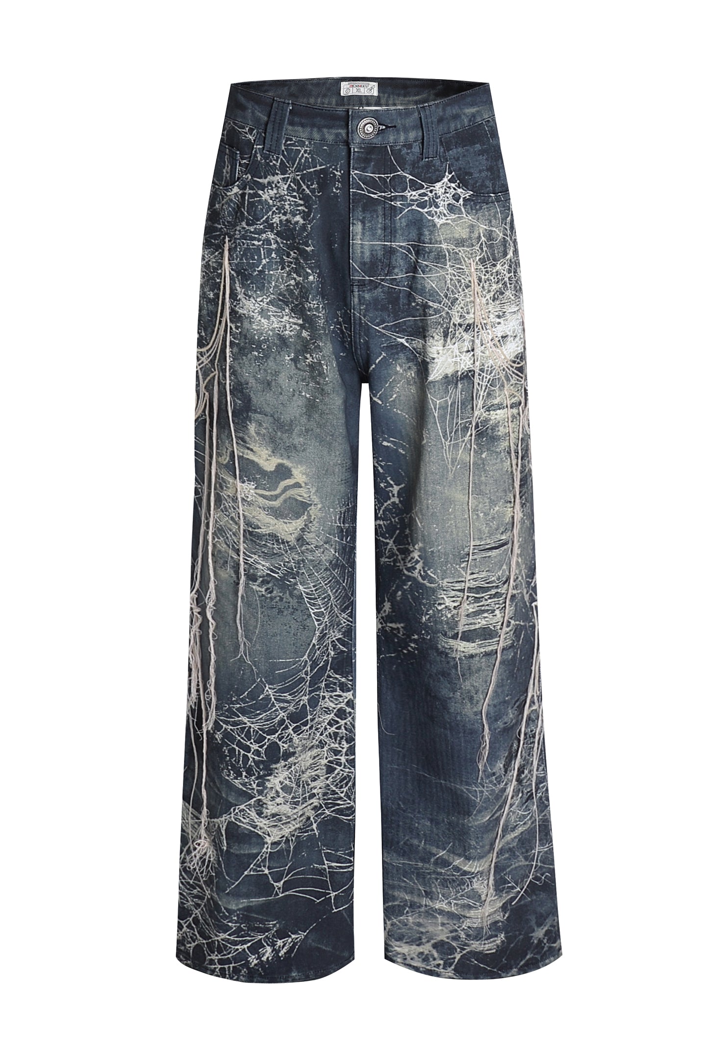 Spider Web Embroidery Tassel Hard Washed Jeans