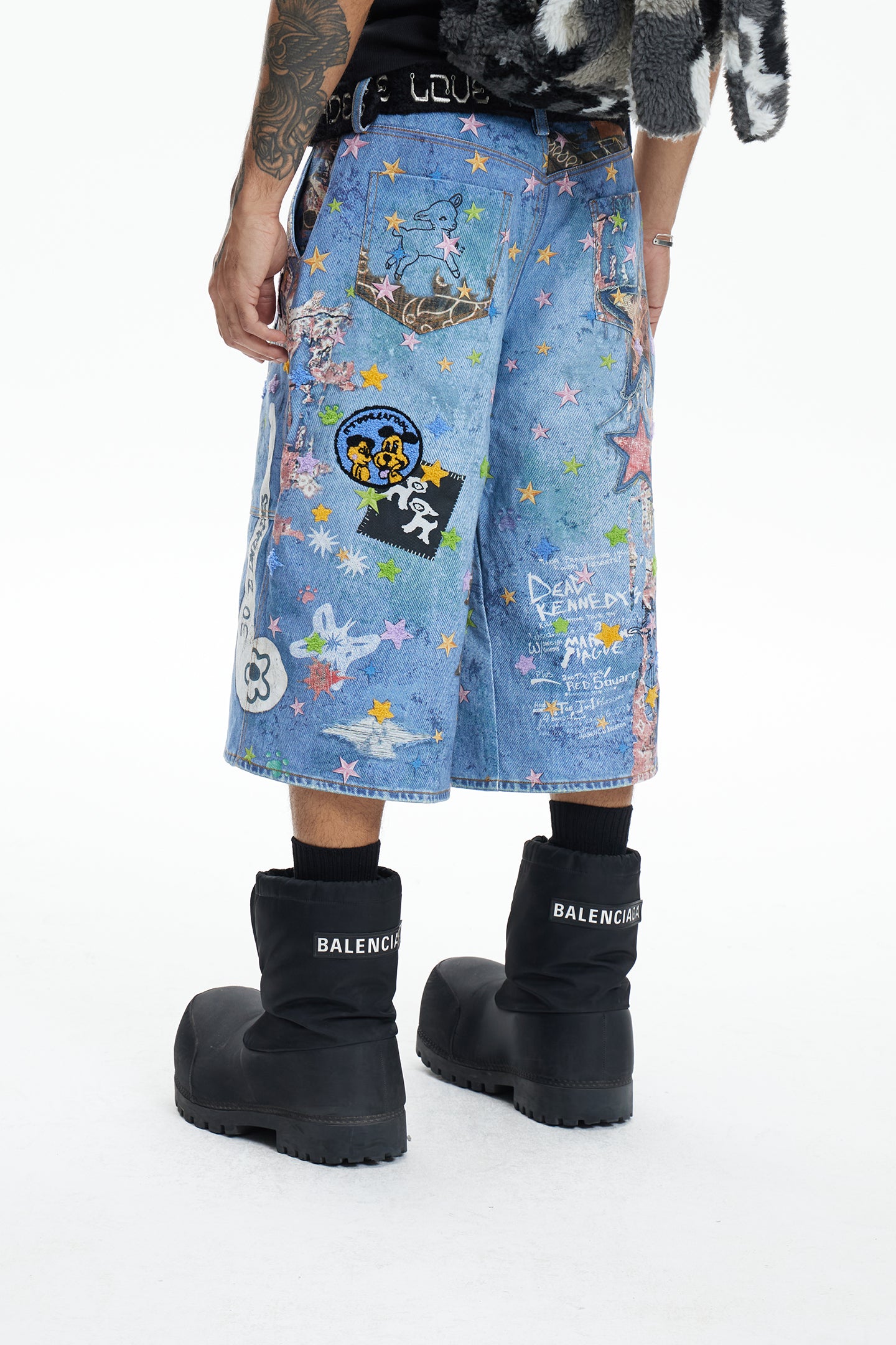 Star Graffiti Flocked Patches Embroidery Cartoon Oversized Pants