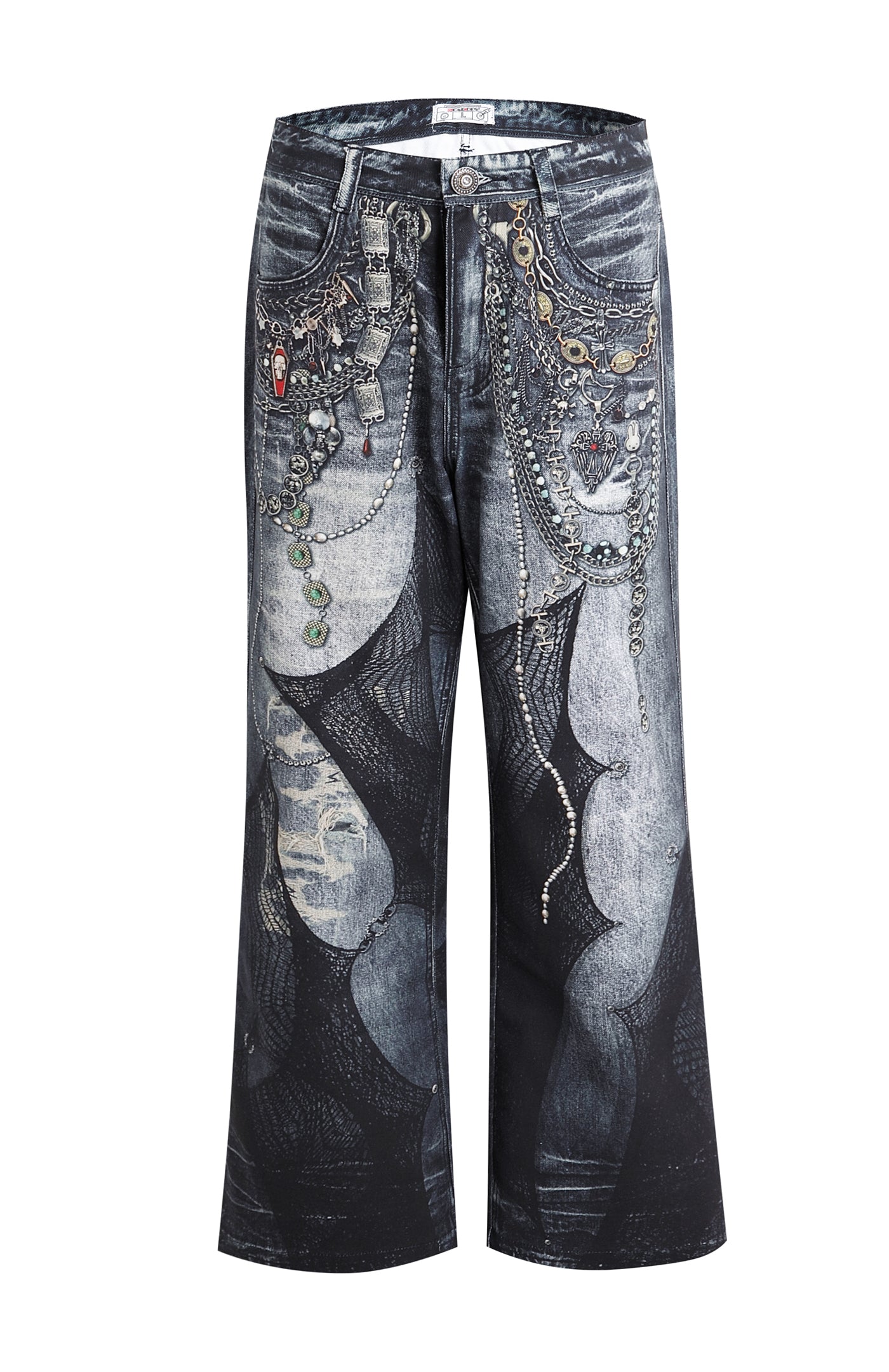 Chain Lace Patchwork Flared Jeans