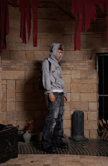 Chain Lace Patchwork Flared Jeans