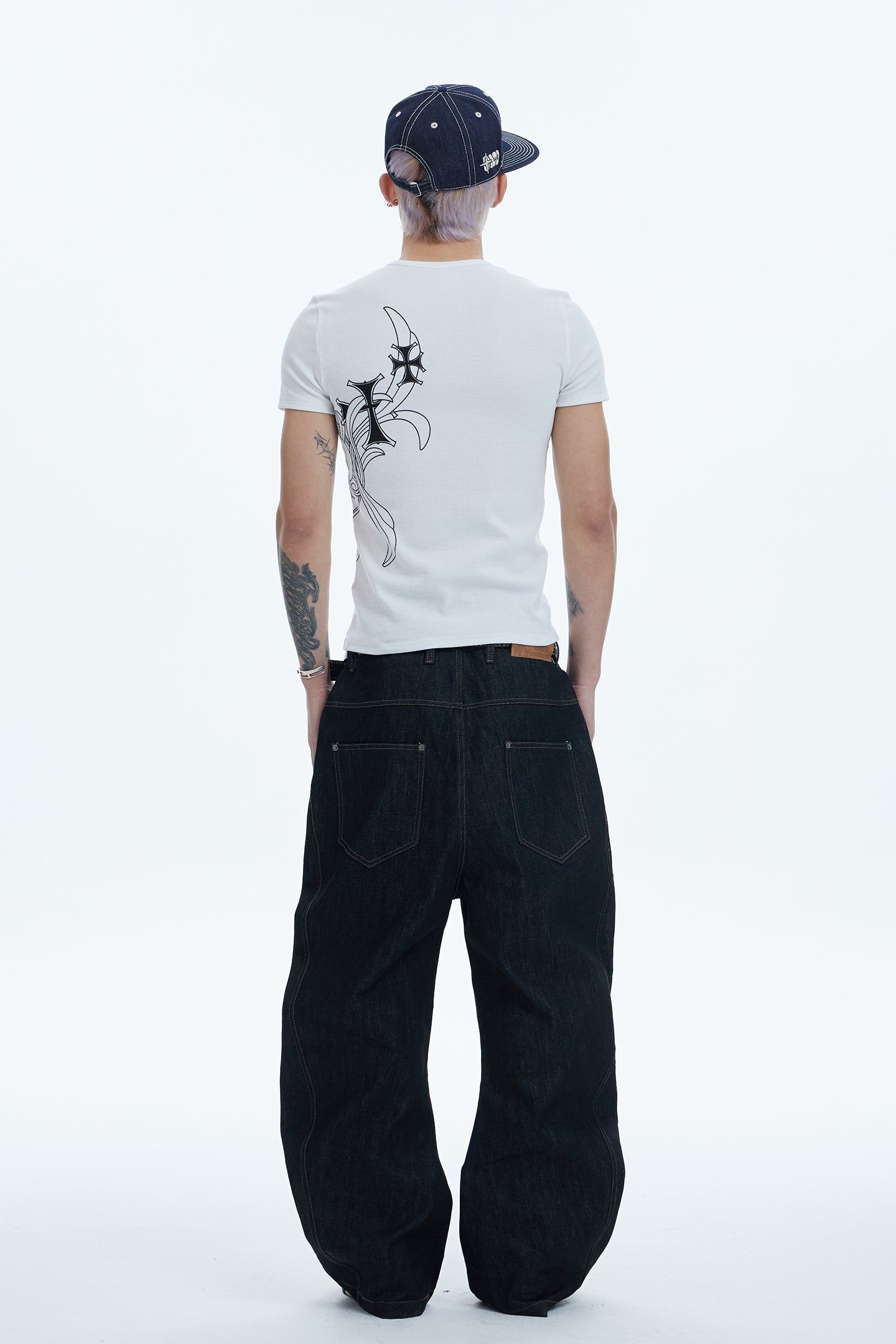 Avant-garde Curved Button-Down Raw Denim Curved Jeans