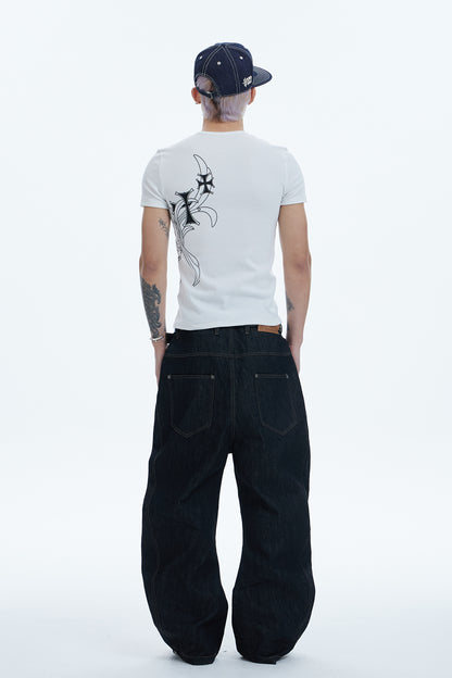 Avant-garde Curved Button-Down Raw Denim Curved Jeans
