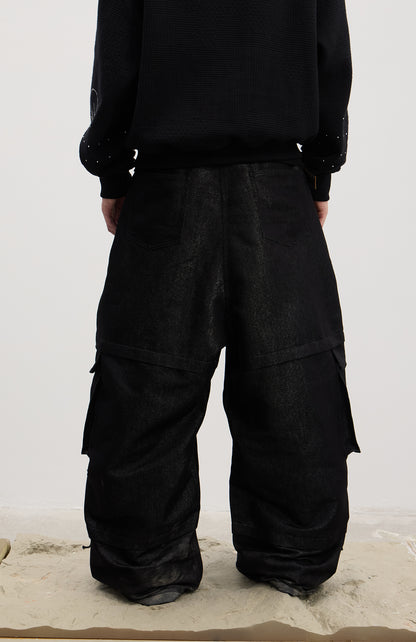 Coated Drawstring Ruched Cargo Pants