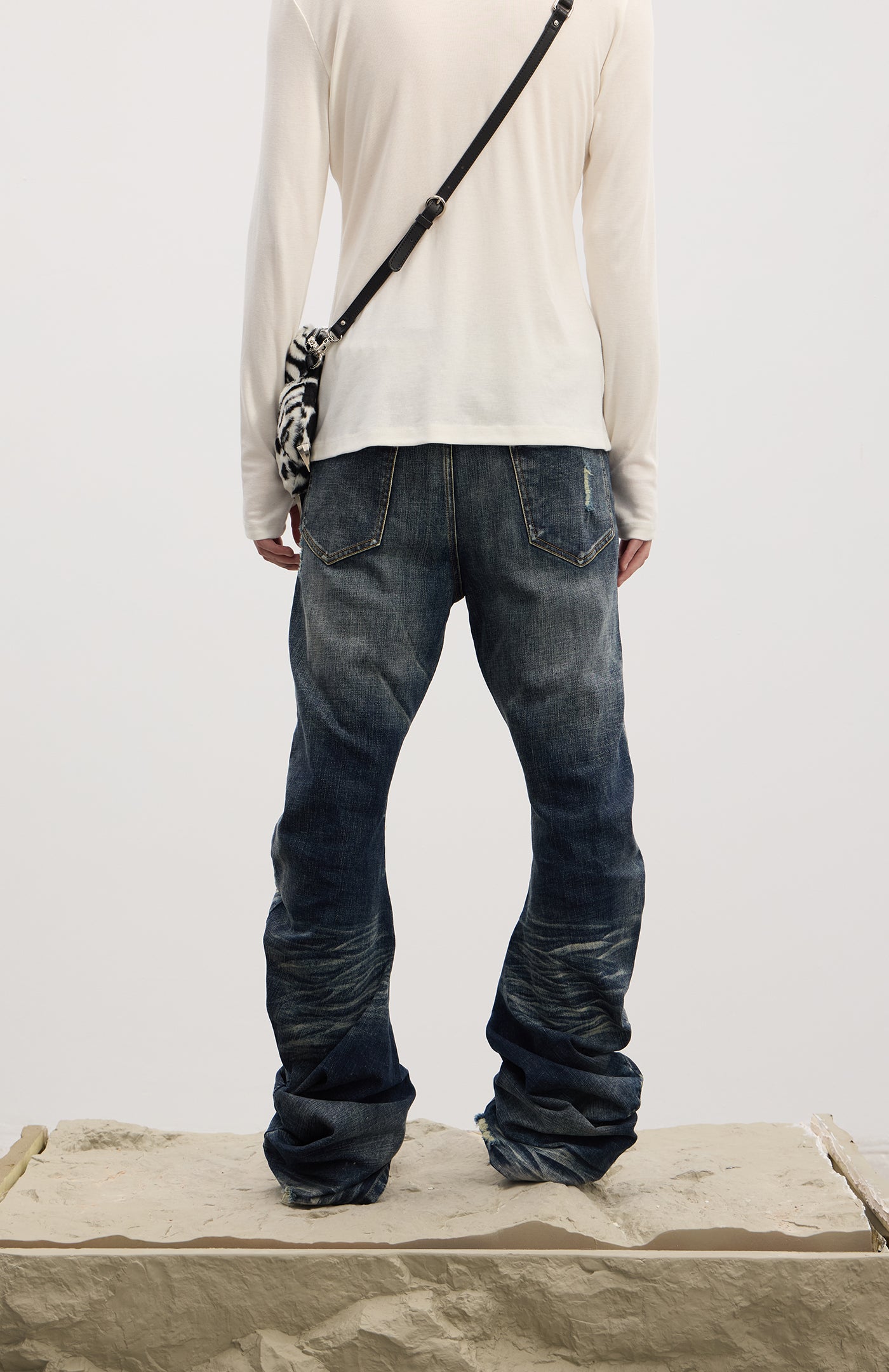 Dirty Fit Whiskered Distressed Washed  Stack Jeans