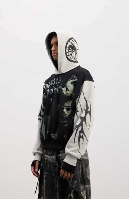 Gothic Rockstar Patchwork Graphic Hoodie