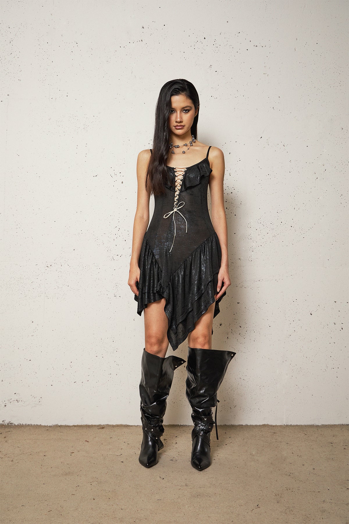 Lace up Glossy Dress