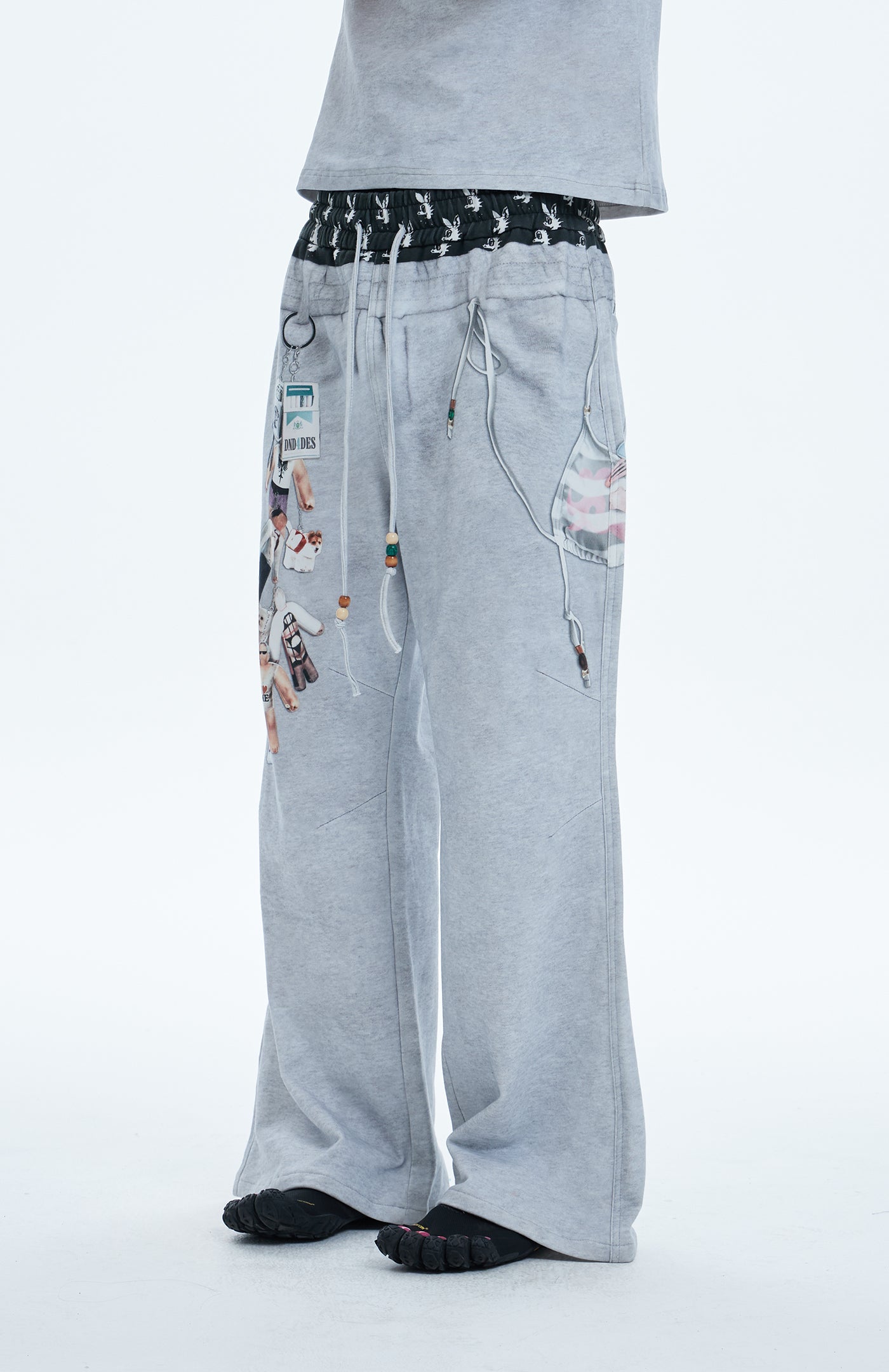 PLAY “D”oy Double-Waist Bikini&Doll Charm Graphic Cotton Baggy Pants