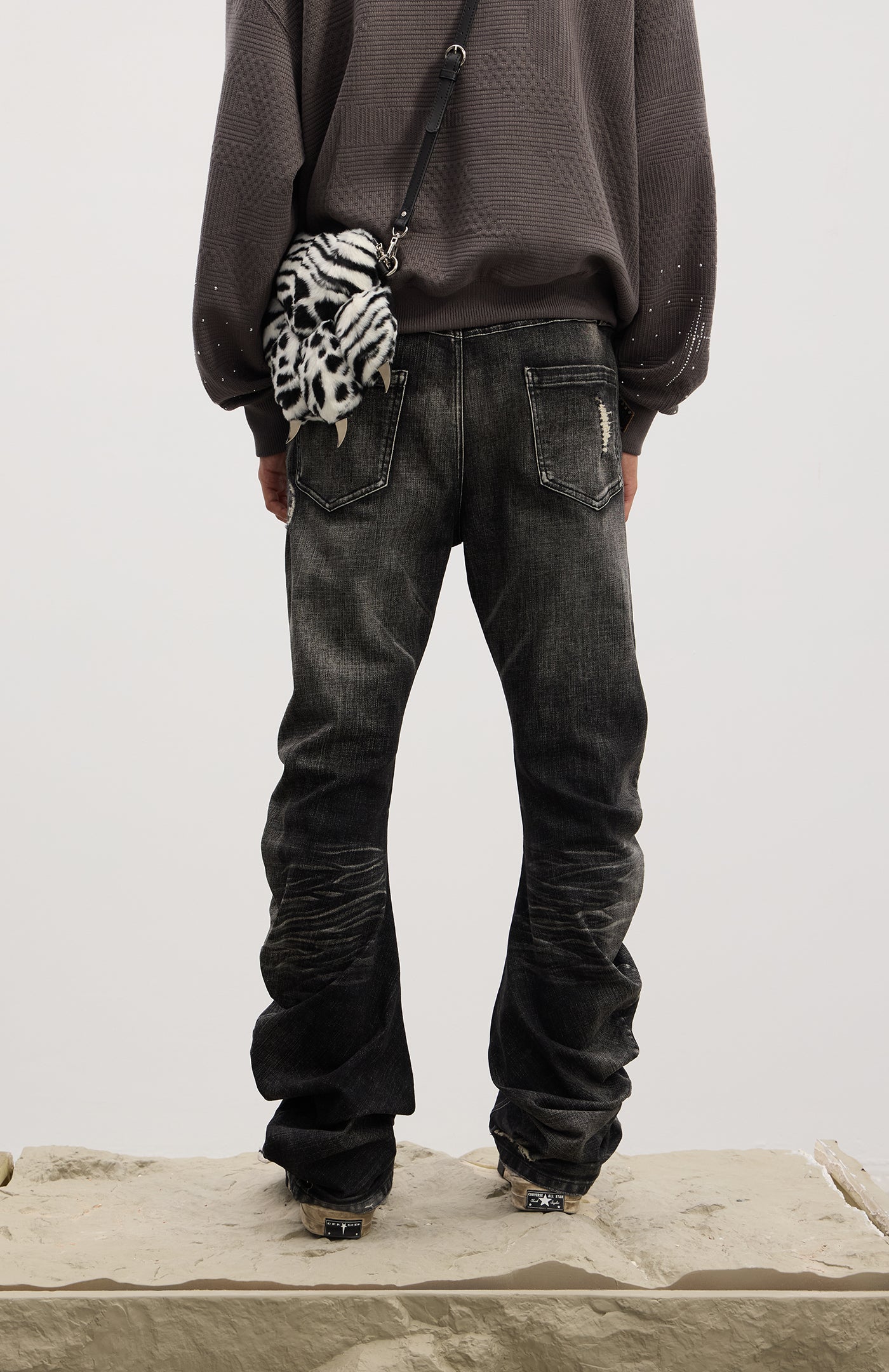 Dirty Fit Whiskered Distressed Washed  Stack Jeans