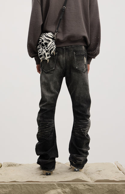 Dirty Fit Whiskered Distressed Washed  Stack Jeans