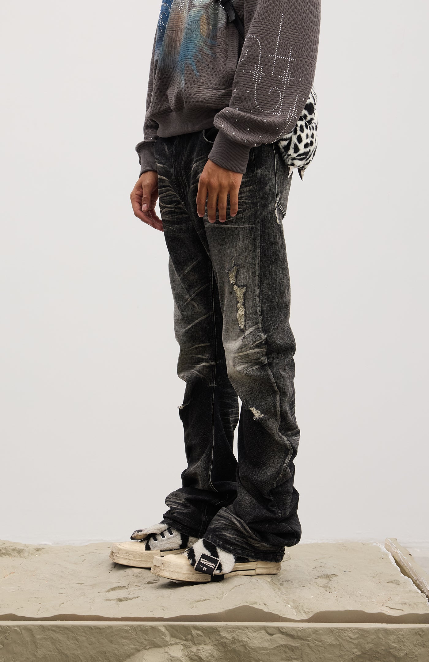 Dirty Fit Whiskered Distressed Washed  Stack Jeans