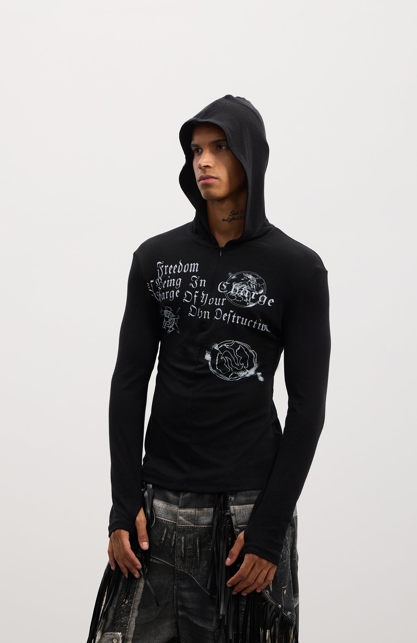 Hooded patchwork pullover