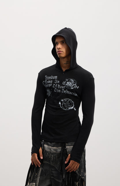 Hooded patchwork pullover