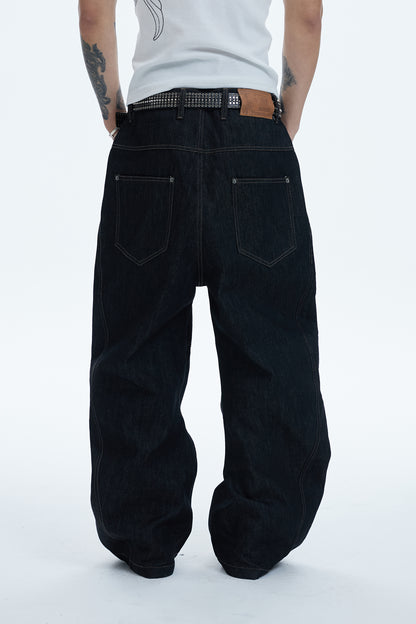 Avant-garde Curved Button-Down Raw Denim Curved Jeans