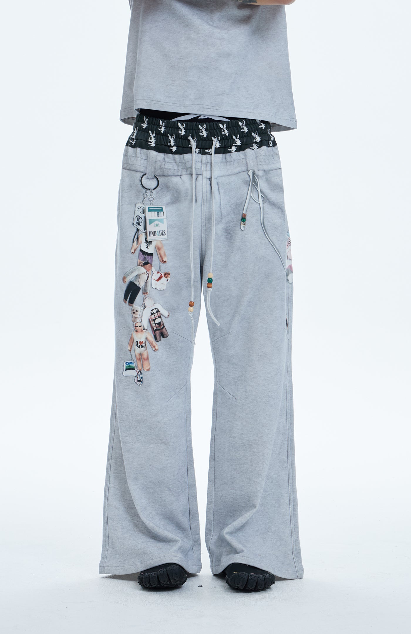 PLAY “D”oy Double-Waist Bikini&Doll Charm Graphic Cotton Baggy Pants