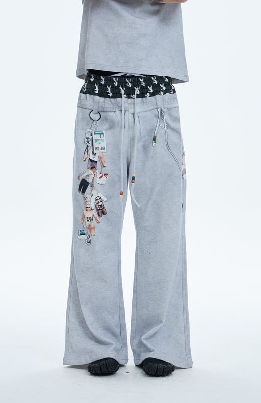 PLAY “D”oy Double-Waist Bikini&Doll Charm Graphic Cotton Baggy Pants
