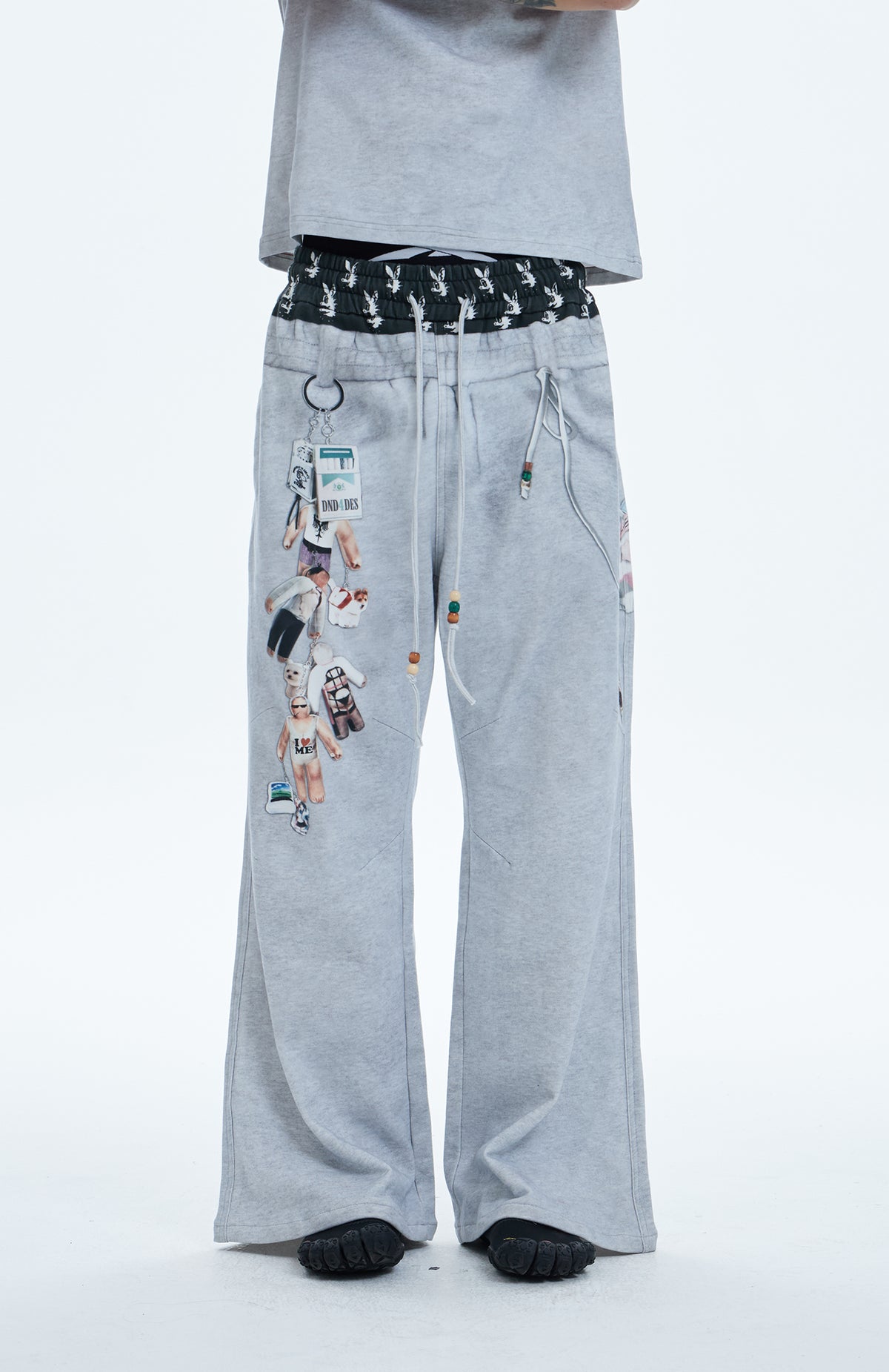 PLAY “D”oy Double-Waist Bikini&Doll Charm Graphic Cotton Baggy Pants