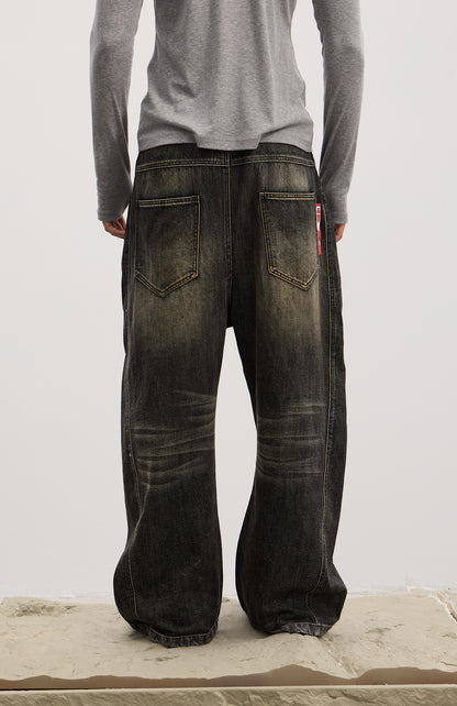Asymmetrical Long Button Fly Curved-Blade Denim