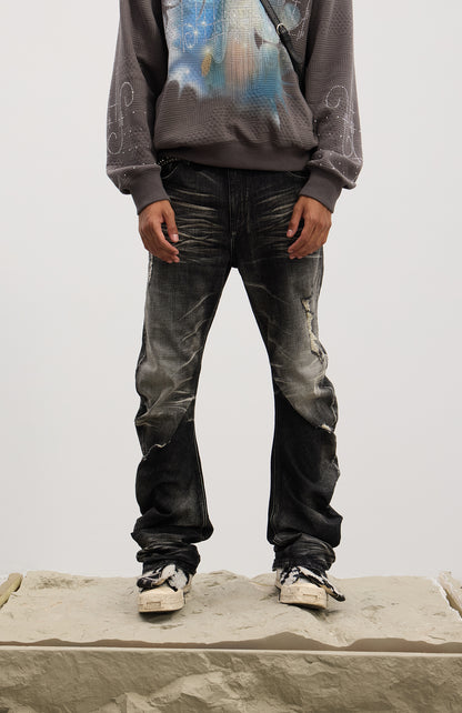 Dirty Fit Whiskered Distressed Washed  Stack Jeans