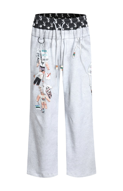 PLAY “D”oy Double-Waist Bikini&Doll Charm Graphic Cotton Baggy Pants