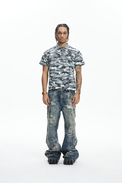 Spider Web Embroidery Tassel Hard Washed Jeans