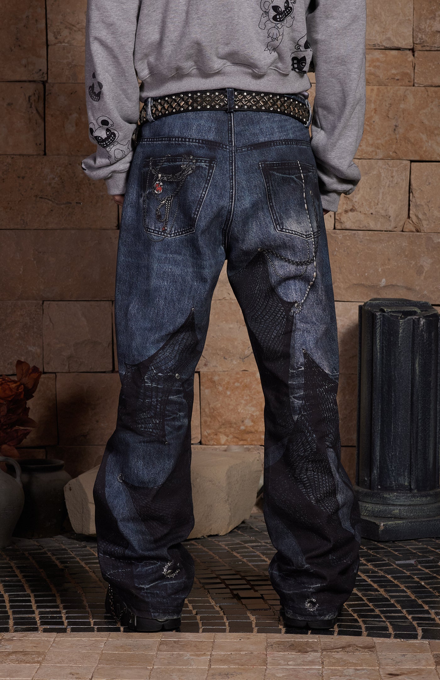Chain Lace Patchwork Flared Jeans