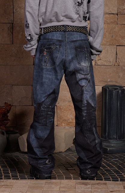 Chain Lace Patchwork Flared Jeans