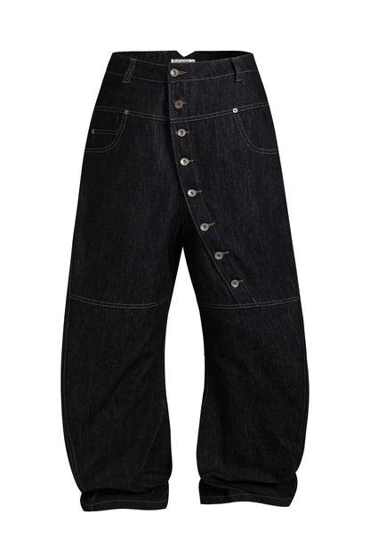Avant-garde Curved Button-Down Raw Denim Curved Jeans
