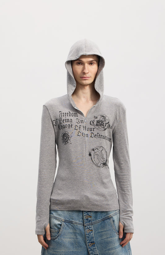 Hooded patchwork pullover