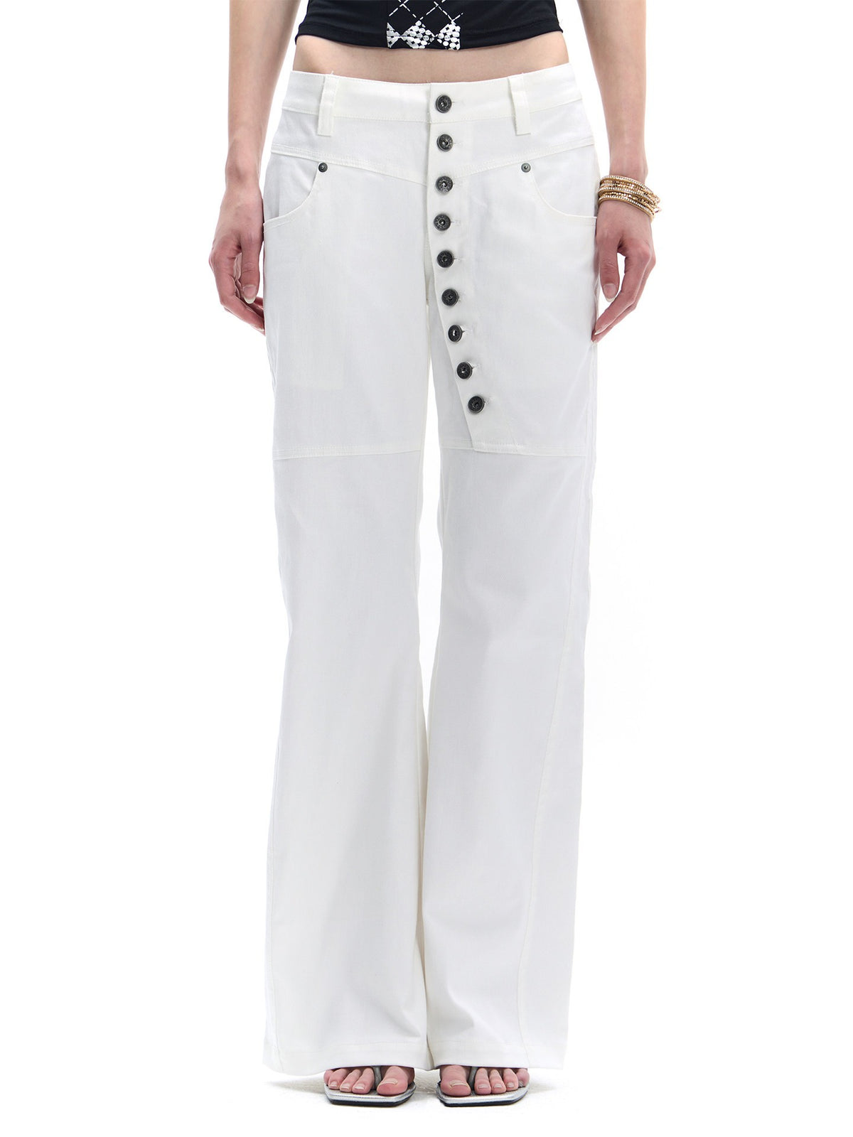 Asymmetric Button-Fly Straight Flare Jeans