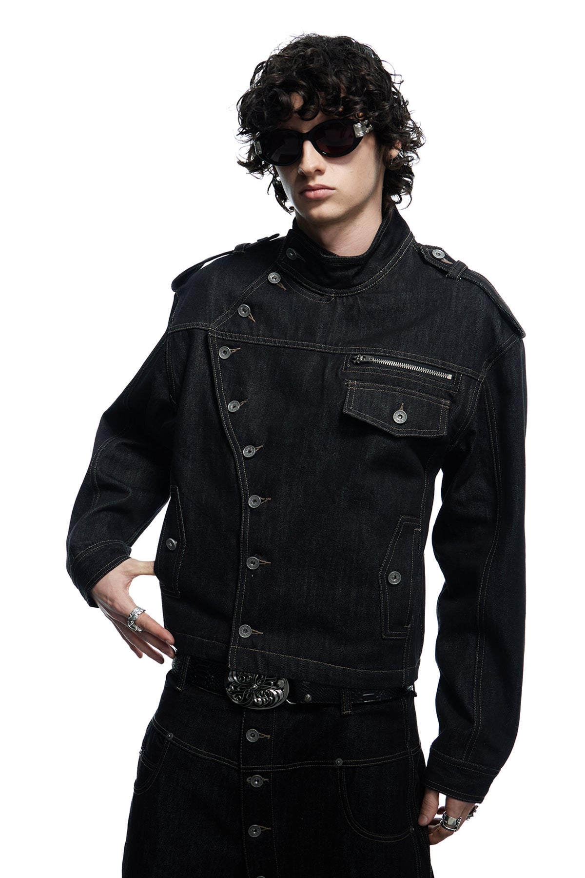 Raw Denim Long Button Jacket