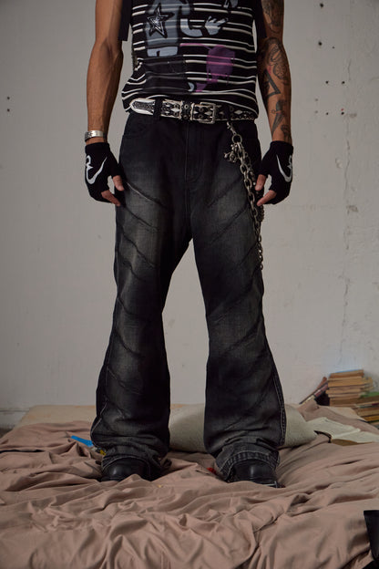 Scratch Marks Distressed Flared Jeans
