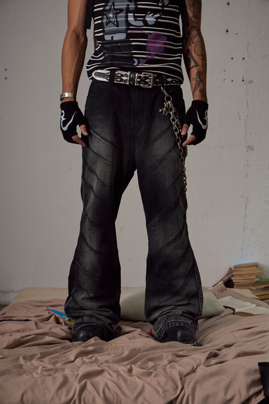 Scratch Marks Distressed Flared Jeans